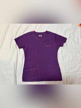 WonderWink WonderFLEX 4 Pocket Purple Medical Scrub Top XS 100% Cotton